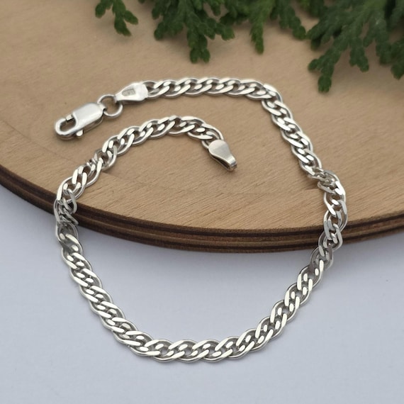 アクセサリー Vintage Silver Stick Chain Bracelet 925 Vintage Sterling Silver Nonna Link Bracelet, 925 Silver Double