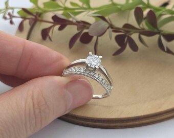 Anillo solitario de plata de ley con circonita cúbica, anillo de compromiso, alianza nupcial vintage, anillo de promesa, talla 10 (EE. UU.), regalo de aniversario para mujer.