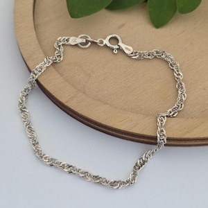 Vintage 925 Sterling Silver Singapore Chain Bracelet  Dainty Twisted Rope Bracelet  7.68 Inch Unisex Everyday Jewelry Gift