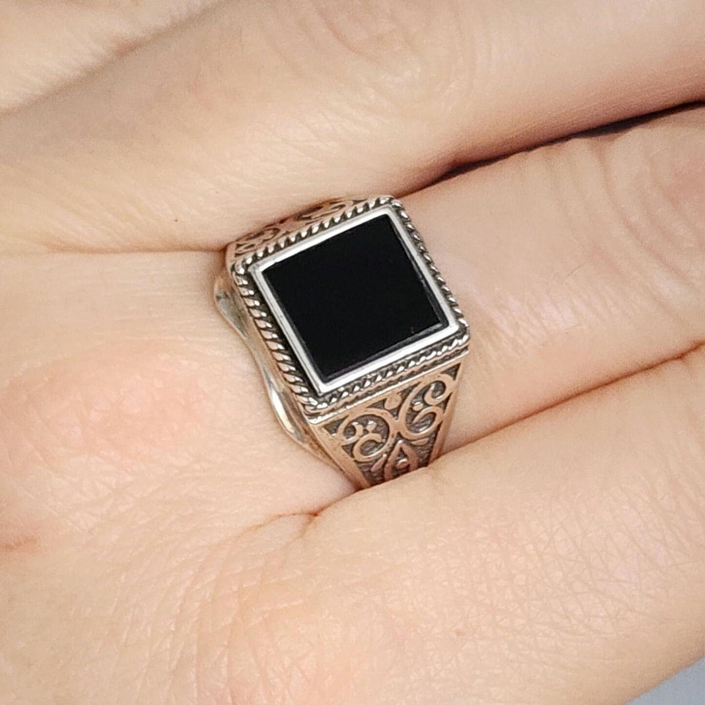 Vintage 875 Sterling Silver Black Onyx Signet Ring Size 13 1 Vintage 875 Sterling Silver Black Onyx Signet Ring Size 13 1