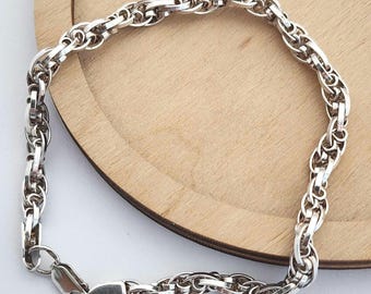 Pulsera trenzada de plata de ley estilo vintage con cadena de trigo, 9,5 g, unisex, cadena gruesa de 20 cm (8 pulgadas), joyería de plata para hombre y mujer, regalo.