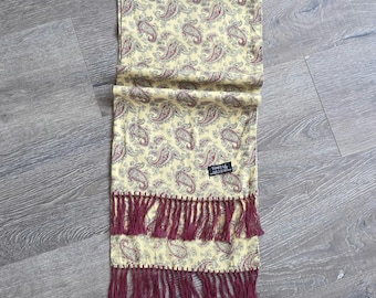 Vintage 1960s Tootal Scarf - Red Gold Paisley Tebilized Rayon Silk