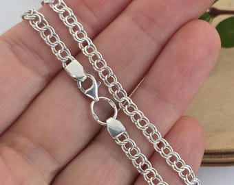 Chain Vintage 925 Sterling Silver Bismarck Chain Flat Link Necklace 19 Inch Retro Jewelry Unisex Silver Chunky Chain Womens Mens Necklace