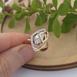 Vintage Silver Gilded Ring  Marquise Cut Cubic Zirconia  925 Silver Gold Plated Ring