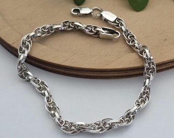 Vintage Sterling Silver Chain Bracelet 4 Mm Silver Bracelet 7 3/4