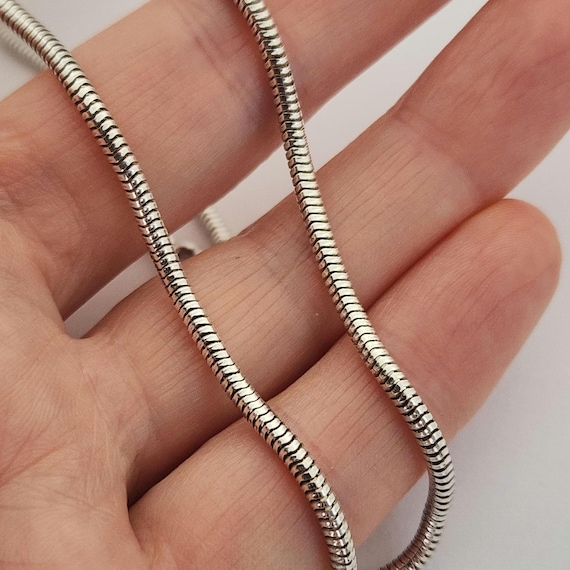 Solid Round Sterling Silver Snake Chain Necklace 925