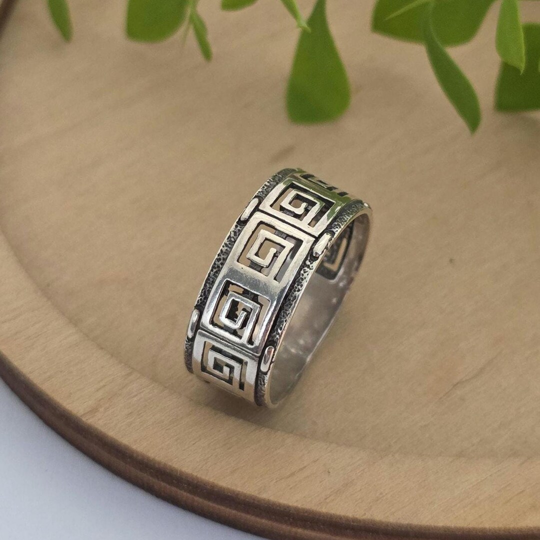 Authentic Vintage Sterling Silver Greek Key Ring for Men and Women ...