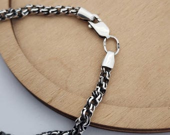 Bracelet Vintage Sterling Silver 925 Oxidized Chain for Men Women