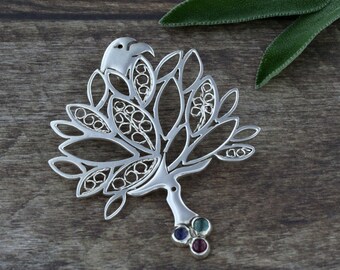 Yggdrasill Norse Tree Pendant, Sterling Silver and Gemstones, Viking Tree of Life for Women, Gift for her