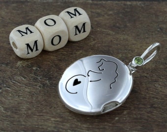 Locket Charm Pendant for New Moms, Sterling Silver and Gemstone, Gift for Mothers