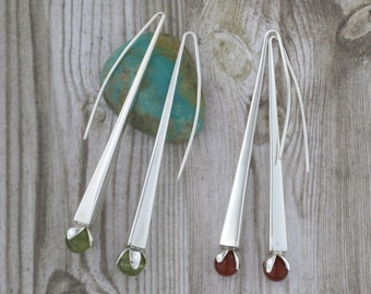 Long Earrings, Sterling Silver and bead stone, Statement Earrings, Gift for her