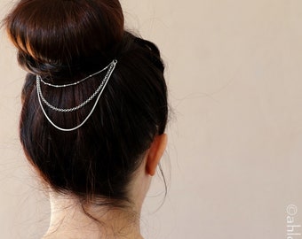 Sterling Silver Bun Hair Chain, Bridal Headpiece