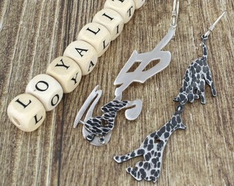 Kanji Loyalty & Dogs Asymmetrical Sterling Silver Dangle Earrings