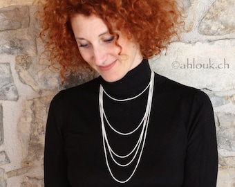 Sterling Silver and Gemstone Long Chain Necklace, Handmade Jewelry