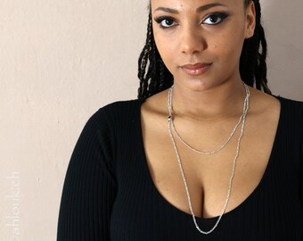 Handmade Sterling Silver Layered Necklace, Gemstone Dual Chain