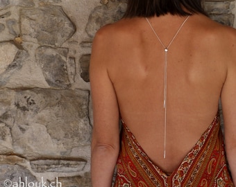 Sterling Silver Long Chain Back Necklace, Bridal Jewelry