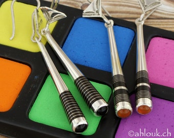 Handgemachte Ohrringe aus Sterlingsilber mit Tuaregsteinen und Ebenholz-Inlay