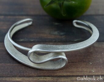 Handmade Sterling Silver Crossed Cuff Bracelet, Rigid Open Bangle