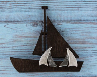 Handmade Sterling Silver Sailboat Stud Earrings, Statement Earrings
