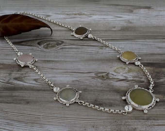 Handmade Sterling Silver Turtle Necklace, Rose Cut Gemstone Chain