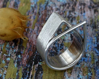 Wide Band Ring, Double Teardrop Ring, Rain Ring, Sterling Silver, Gift for her
