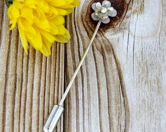 Handmade Sterling Silver Flower Brooch Pin, Minimalist Lapel Pin