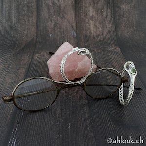 Uroboro Snake Pendant, Glasses Accessory, Sterling Silver & Semiprecious Stone, Unisex Pendant, Gift for Her, Gift for Him
