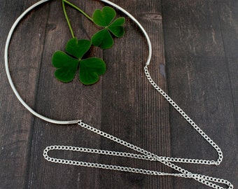 Choker with long chain, Sterling Silver Necklace