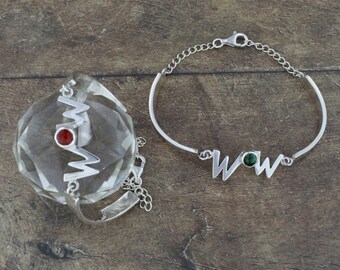 Wow Sterling Silver Bracelet, Articulated Chain, Natural Stone