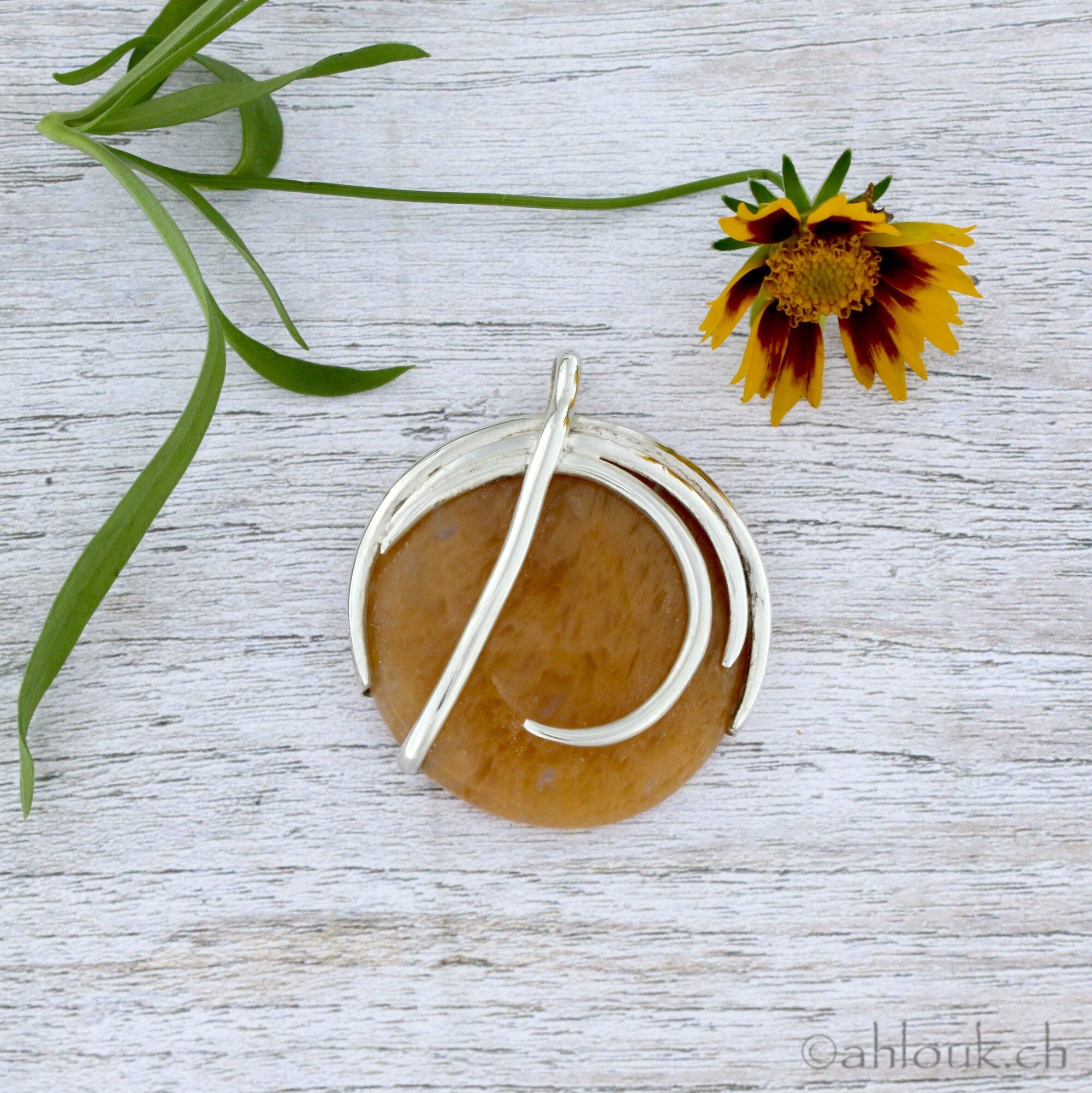 Maui Sun Pendant, Yellow Quartz & Sterling Silver, Unisex Jewelry, Gift for her or him