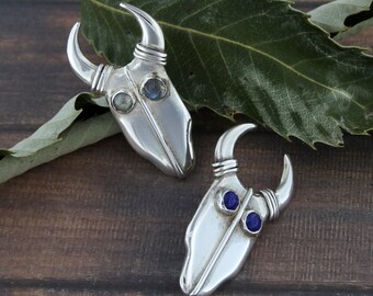 Ciondolo toro in argento sterling e pietre semipreziose, gioielli vichinghi per uomini, regalo per lui, regalo per la festa del papà