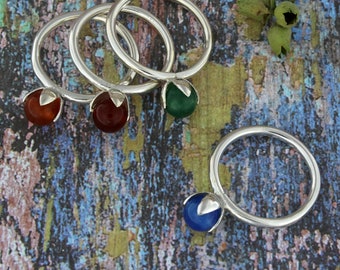 Sterling Silver Solitaire Ring, Natural Stone, Handmade Minimalist Jewelry