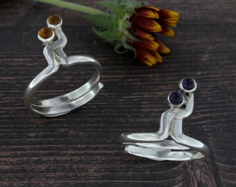 Ring för mor och barn i sterlingsilver, natursten, justerbart armband