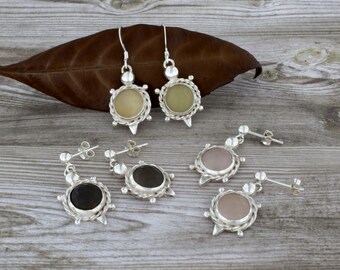 Sterling Silver Turtle Dangle Earrings, Semiprecious Stone Carapace