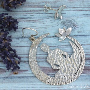 Asymmetrical Sterling Silver Lotus Flower Earrings, Handmade Yoga lovers Jewelry image 4
