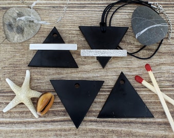 Shungite Triangle Pendant: Sterling Silver Element, EMF Protection, Symbols of the four alchemical elements