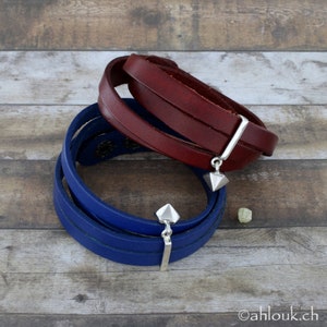 Leather Bracelet with Diamond-shaped Sterling Silver Charm, Cuff leather bracelet, Diamond Amulet, Gift for her, Bracelet for Women