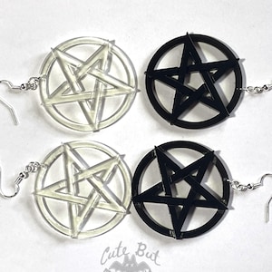 Pentacle and Pentagram Earrings, Reversed Pentacle Earrings in Black or Clear