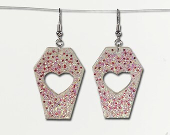 Sparkle Coffin Heart Earring