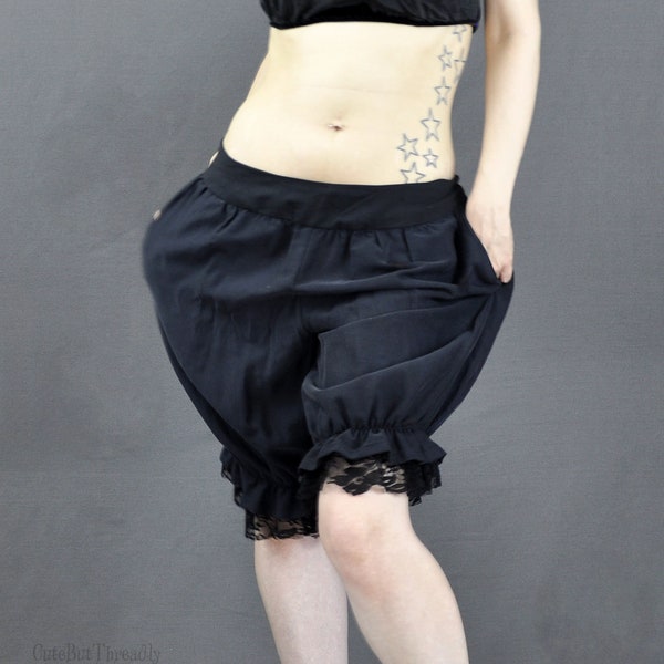 Black Gothic Bloomer Shorts, Bloomer style pants, button up Victorian bloomers, women's steampunk pants