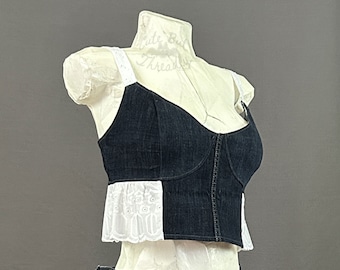 Denim and Lace Corset Crop Top