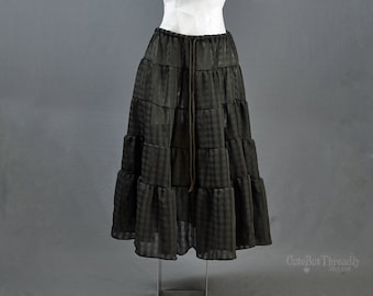 Brown Peasant Skirt, Bohemian Style tiered skirt, womens summer fashion, Calf length