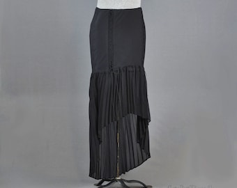 Asymmetrical Black Maxi Skirt, Gothic Mermaid Skirt, High Low Fitted Skirt for Women