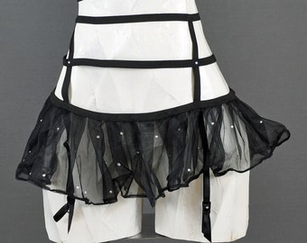 Gothic Faerie Garter Belt, Strappy Garter Belt with tutu, rhinestones