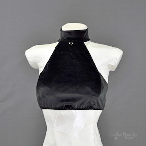 Black Velvet Halter Top, Gothic Crop Top, womens lace up shirt, sexy corset style back