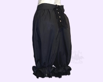 Black Gothic Bloomer Shorts, broek in bloeierstijl, victoriaanse bloeiers met knopen, steampunkbroek voor dames