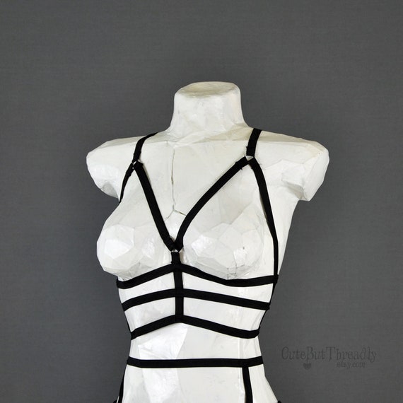 Rib Cage Harness, Black Strappy Cage Bra, Womens Lingerie, Made to Order -   Canada