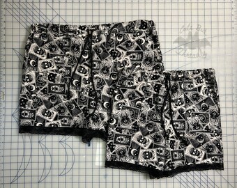 Witchy Lounge Shorts, Cotton Drawstring Shorts with Pockets, Elastic Waist Tarot card shorts