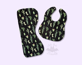 Cactus Print Baby Bib Set, Bib and Burp cloth gift set, Baby Shower Gifts