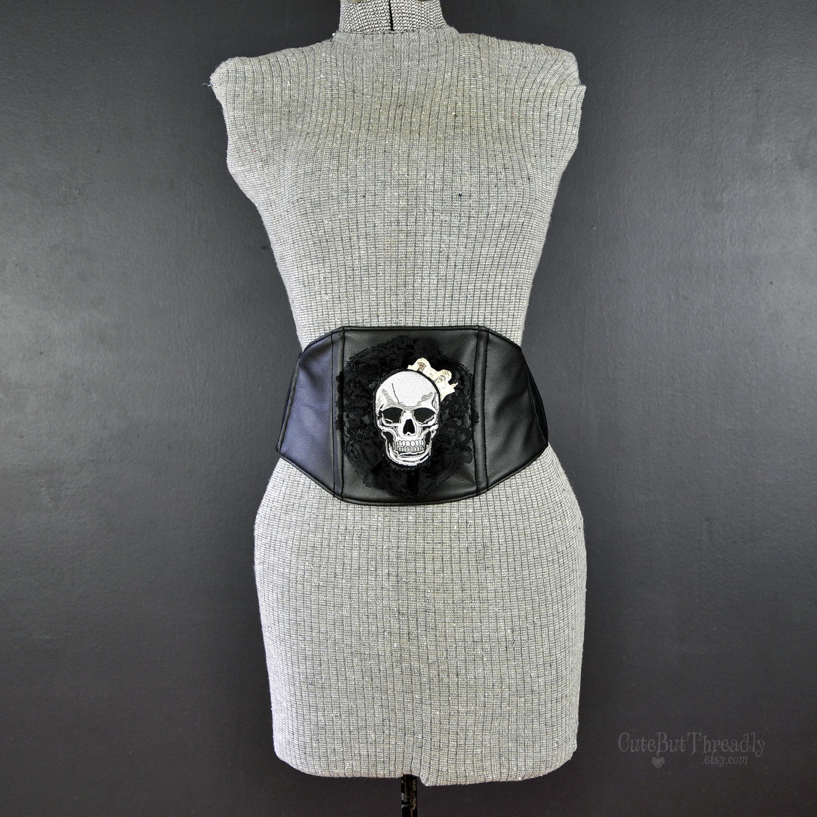 Skull and Lace Waist Cincher Gothic Corset Belt Black Vegan Etsy